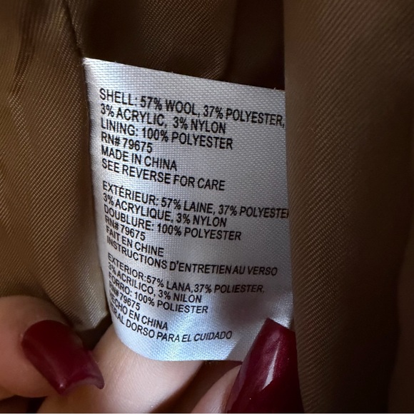 Michaels Kors Wool Blend Structured Tan Peacoat with Lining and Pockets Warm - Picture 6 of 16